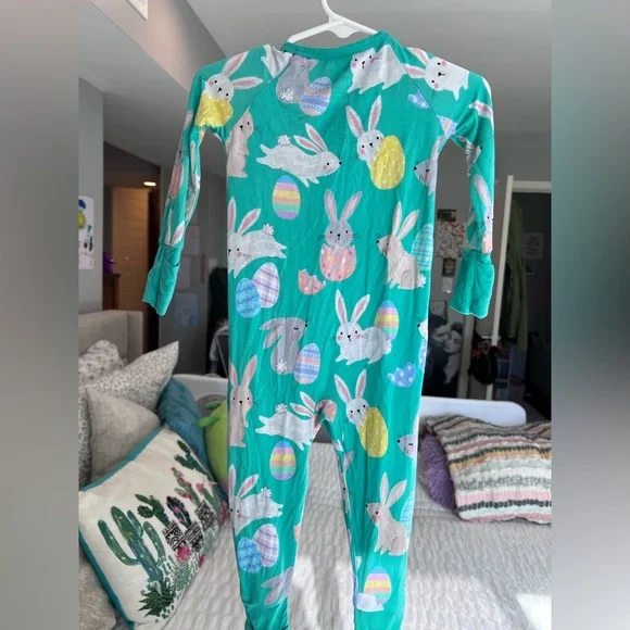 Little Sleepies Green Hoppy Days Zippy Pajamas Size 6-12M VGUC - Picture 3 of 7